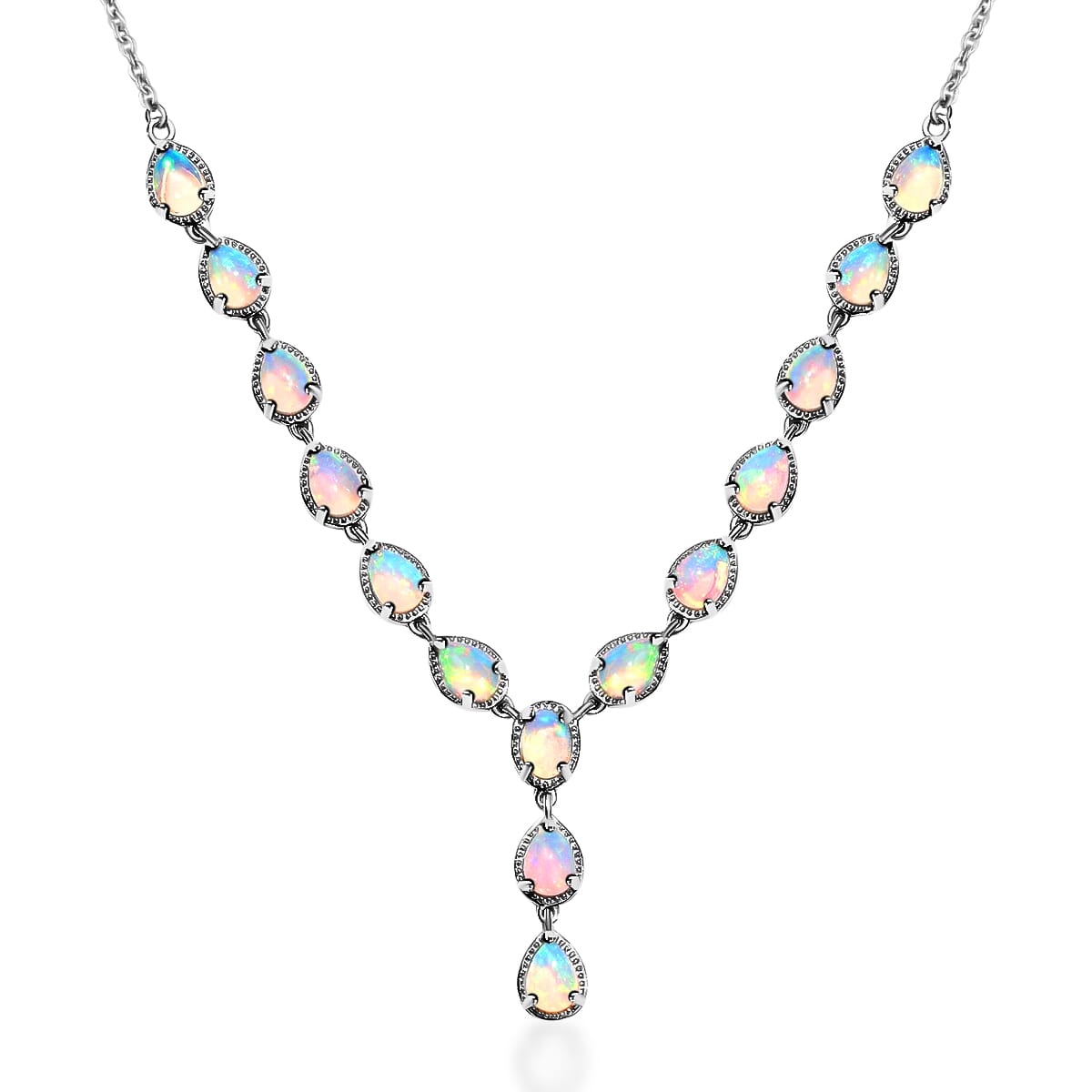 Premium Ethiopian Welo Opal Necklace 18 Inches in Platinum Over Sterling Silver 6.70 ctw, Opal Necklace,Y shape necklace image number 0
