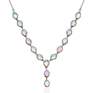 Premium Ethiopian Welo Opal Necklace 18 Inches in Platinum Over Sterling Silver 6.70 ctw, Opal Necklace,Y shape necklace