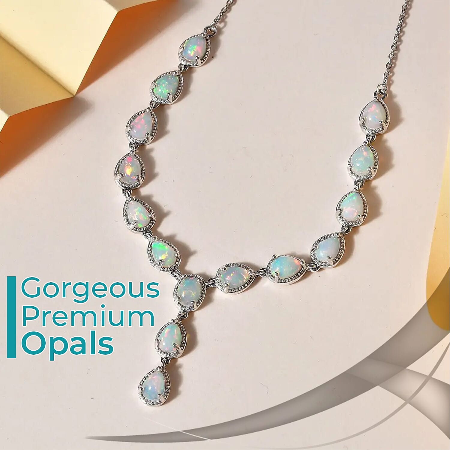 D'Joy Premium Ethiopian Welo Opal Necklace 18 Inches in Platinum Over Sterling Silver 6.70 ctw, Opal Necklace,Y shape necklace