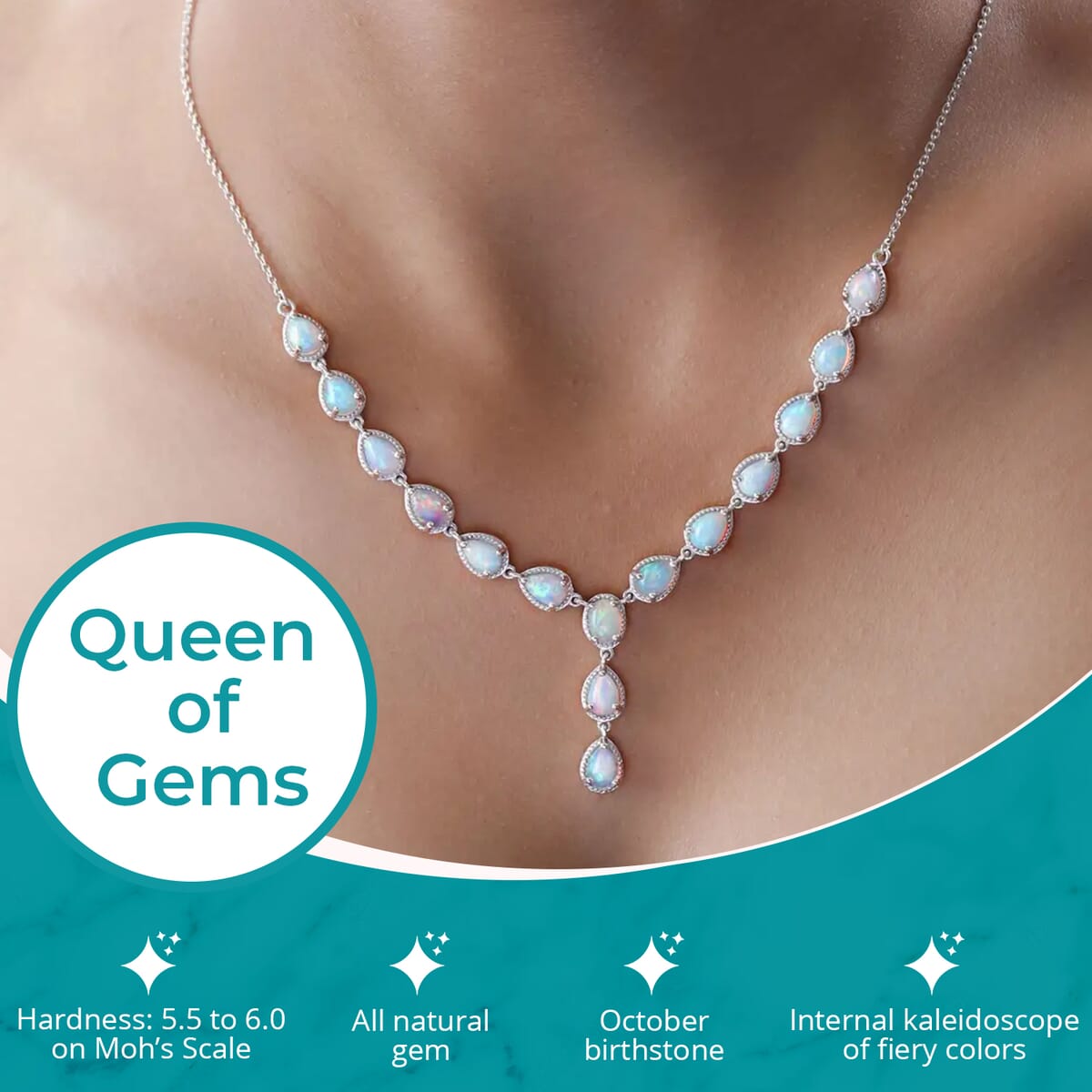Premium Ethiopian Welo Opal Necklace 18 Inches in Platinum Over Sterling Silver 6.70 ctw, Opal Necklace,Y shape necklace image number 2