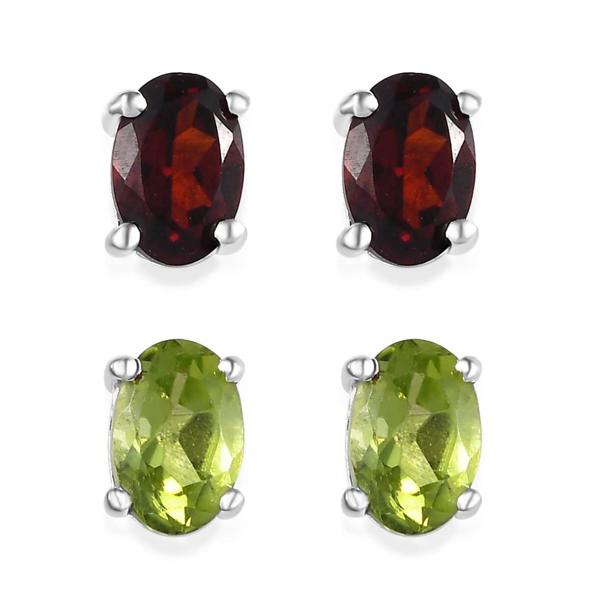 Set of 2 Mozambique Garnet and Peridot Stud Earrings in Sterling Silver 1.50 ctw image number 0