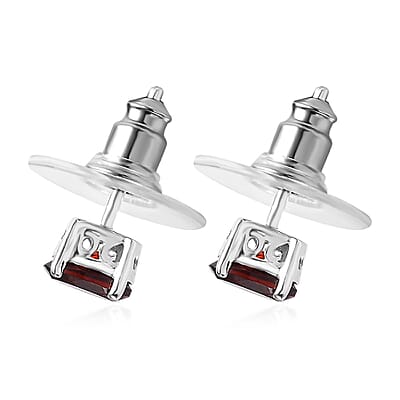 Set of 2 Mozambique Garnet and Peridot 2.00 ctw Stud Earrings in Sterling Silver