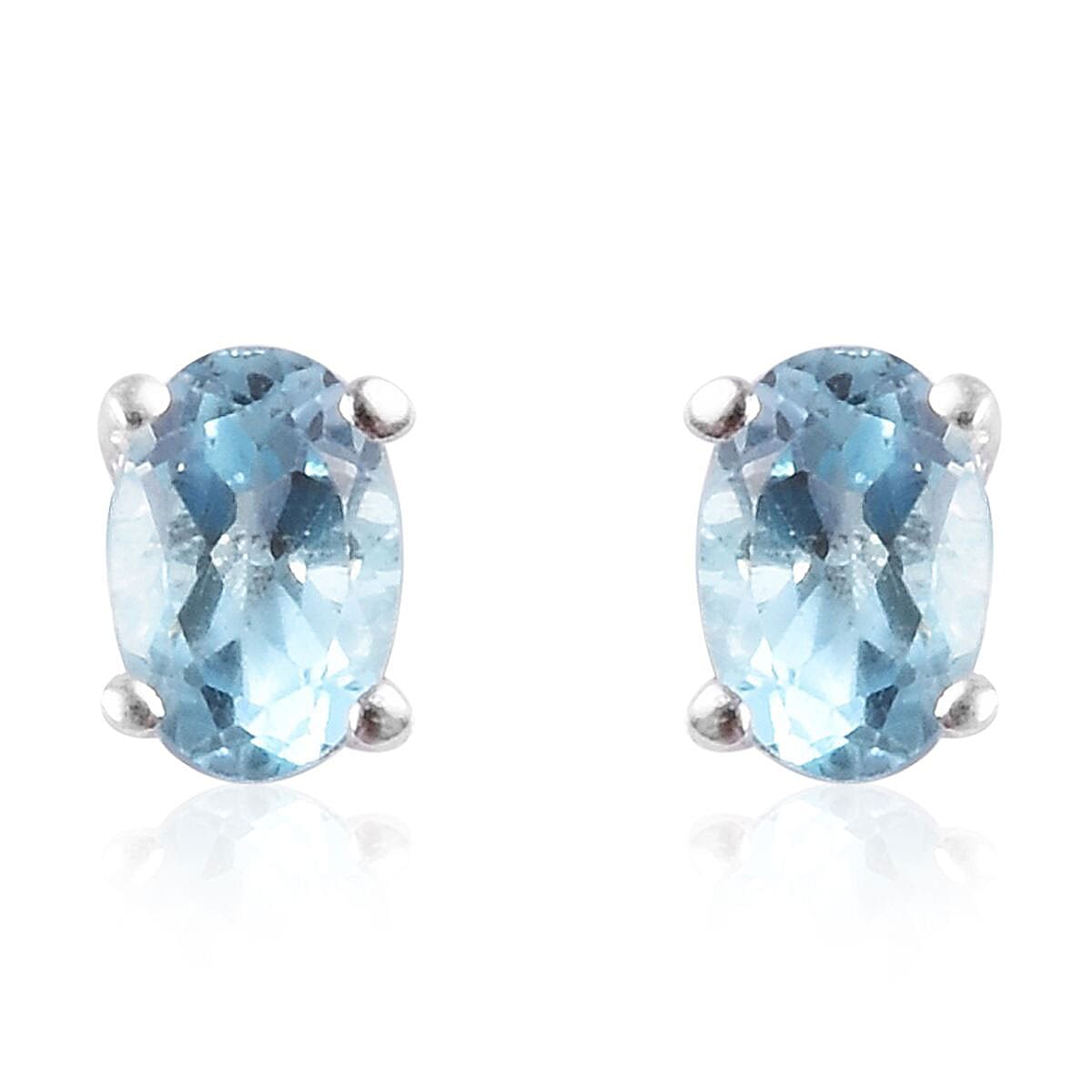 Set of 2 Sky Blue Topaz and Thai Black Spinel Stud Earrings in Sterling Silver 2.10 ctw image number 1