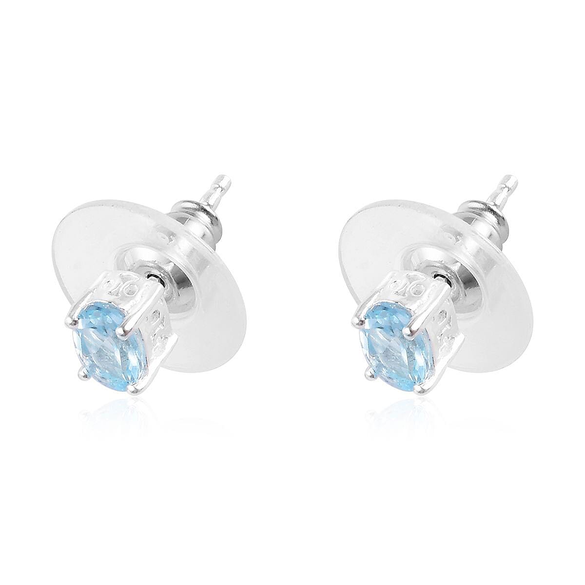 Set of 2 Sky Blue Topaz and Thai Black Spinel Stud Earrings in Sterling Silver 2.10 ctw image number 2