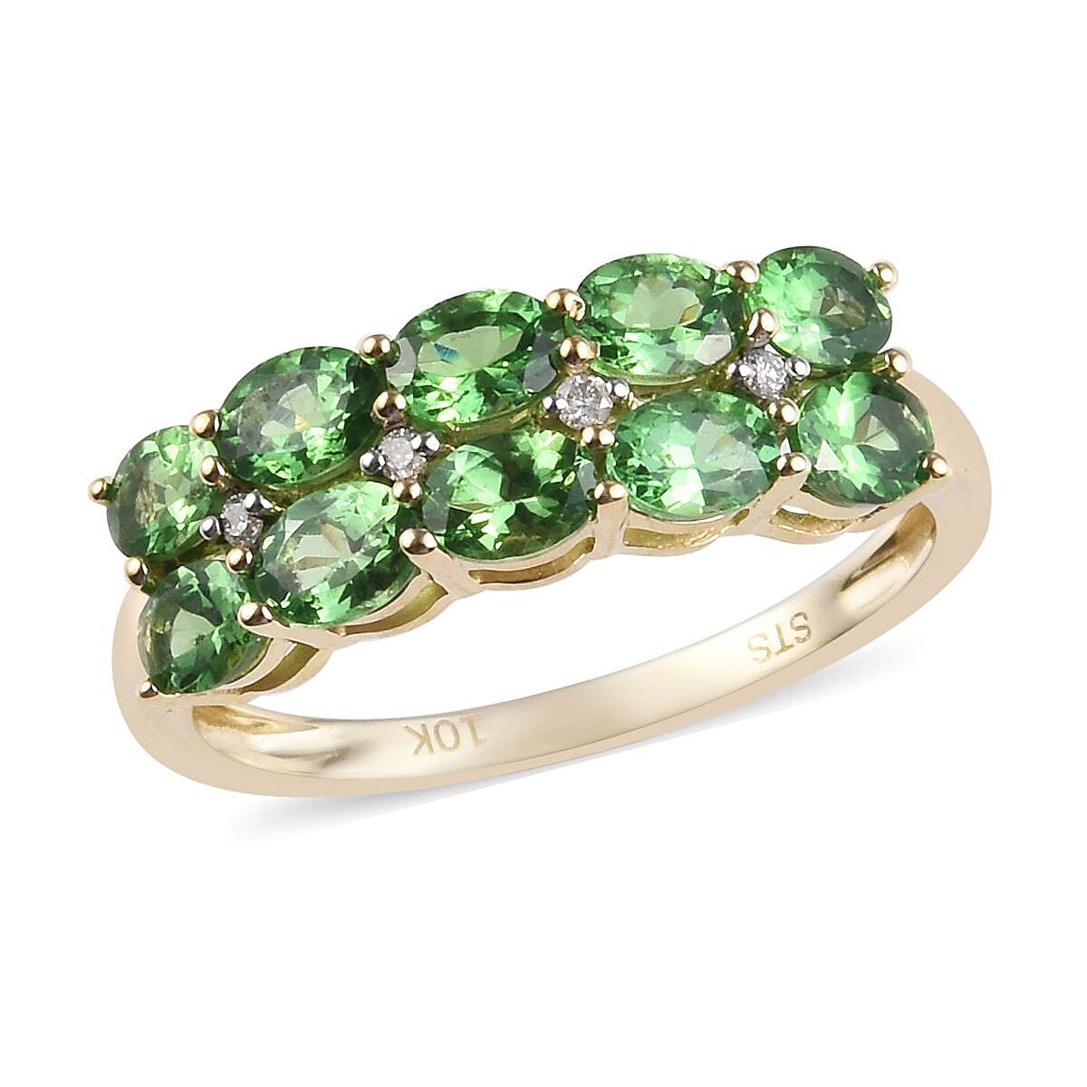 Premium Tsavorite Garnet, Diamond Accent Ring in 10K Yellow Gold (Size 10.0) (Avg. 2.58 g) 1.75 ctw