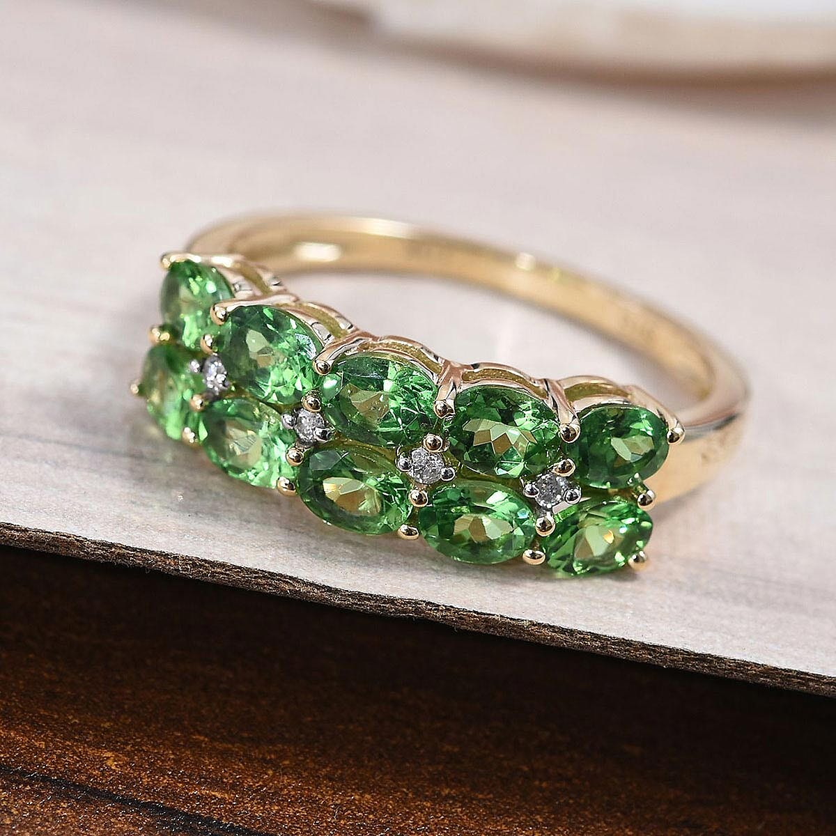 Premium Tsavorite Garnet, Diamond Accent Ring in 10K Yellow Gold (Size 10.0) (Avg. 2.58 g) 1.75 ctw