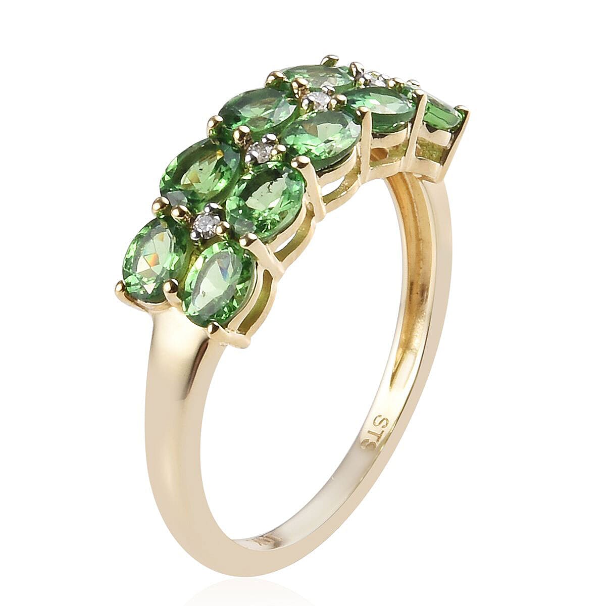Premium Tsavorite Garnet, Diamond Accent Ring in 10K Yellow Gold (Size 10.0) (Avg. 2.58 g) 1.75 ctw