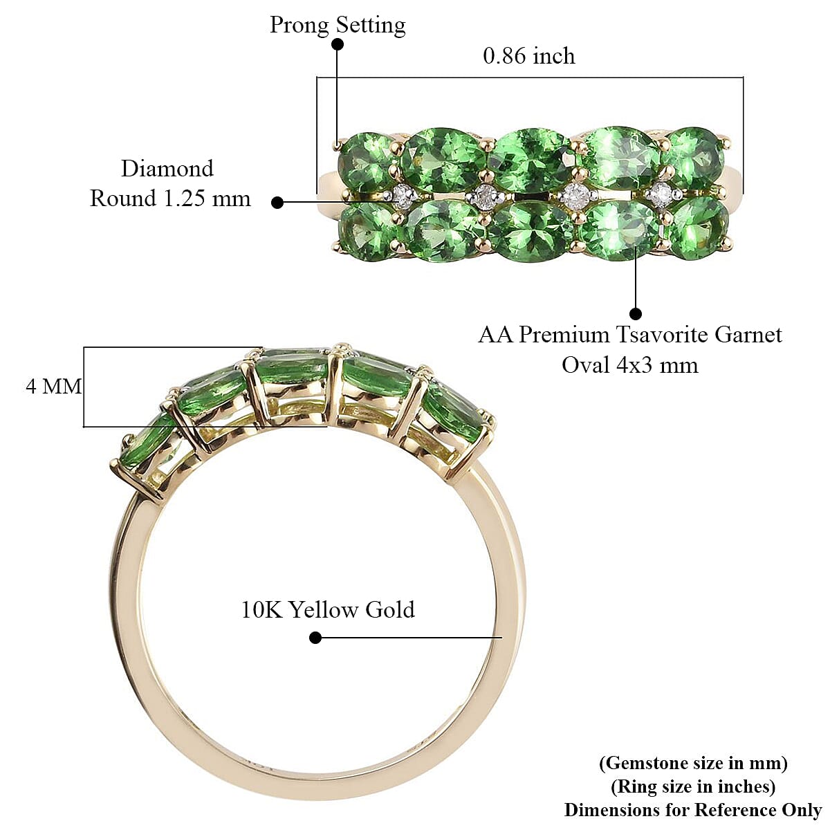Premium Tsavorite Garnet, Diamond Accent Ring in 10K Yellow Gold (Size 8.0) (Avg. 2.58 g) 1.75 ctw image number 5