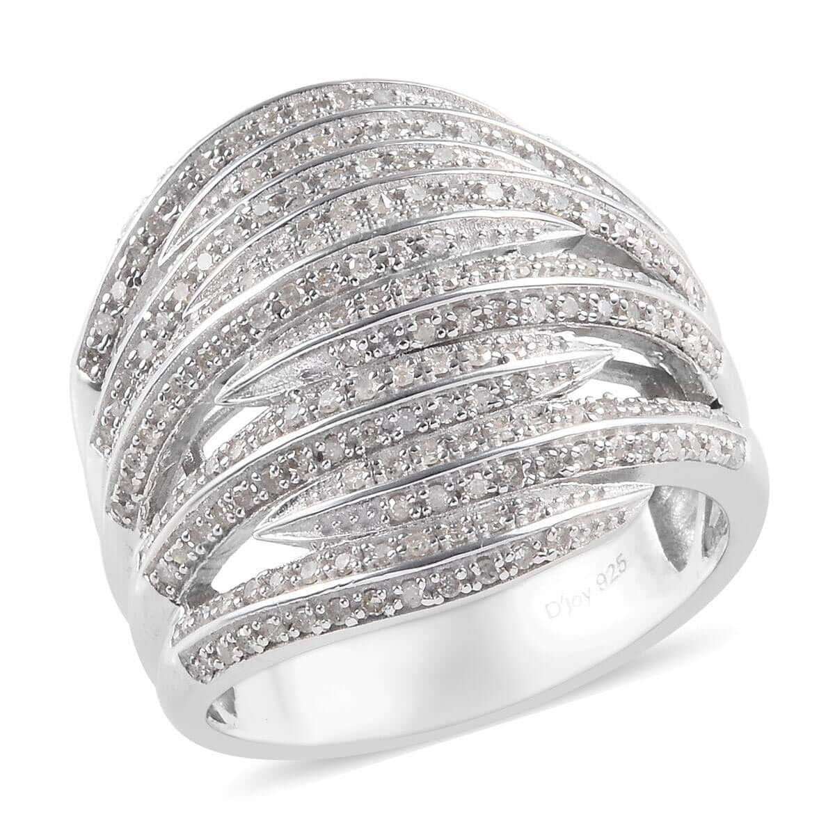 Diamond Knuckle Ring in Platinum Over Sterling Silver (Size 5.0) 11 Grams 1.00 ctw image number 0