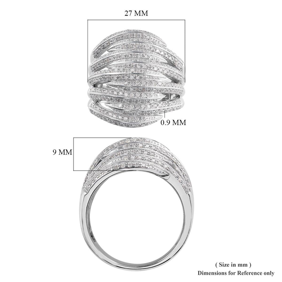 Diamond Knuckle Ring in Platinum Over Sterling Silver (Size 5.0) 11 Grams 1.00 ctw image number 5