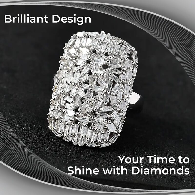 Diamond Cluster Ring in Platinum Over Sterling Silver 1.00
