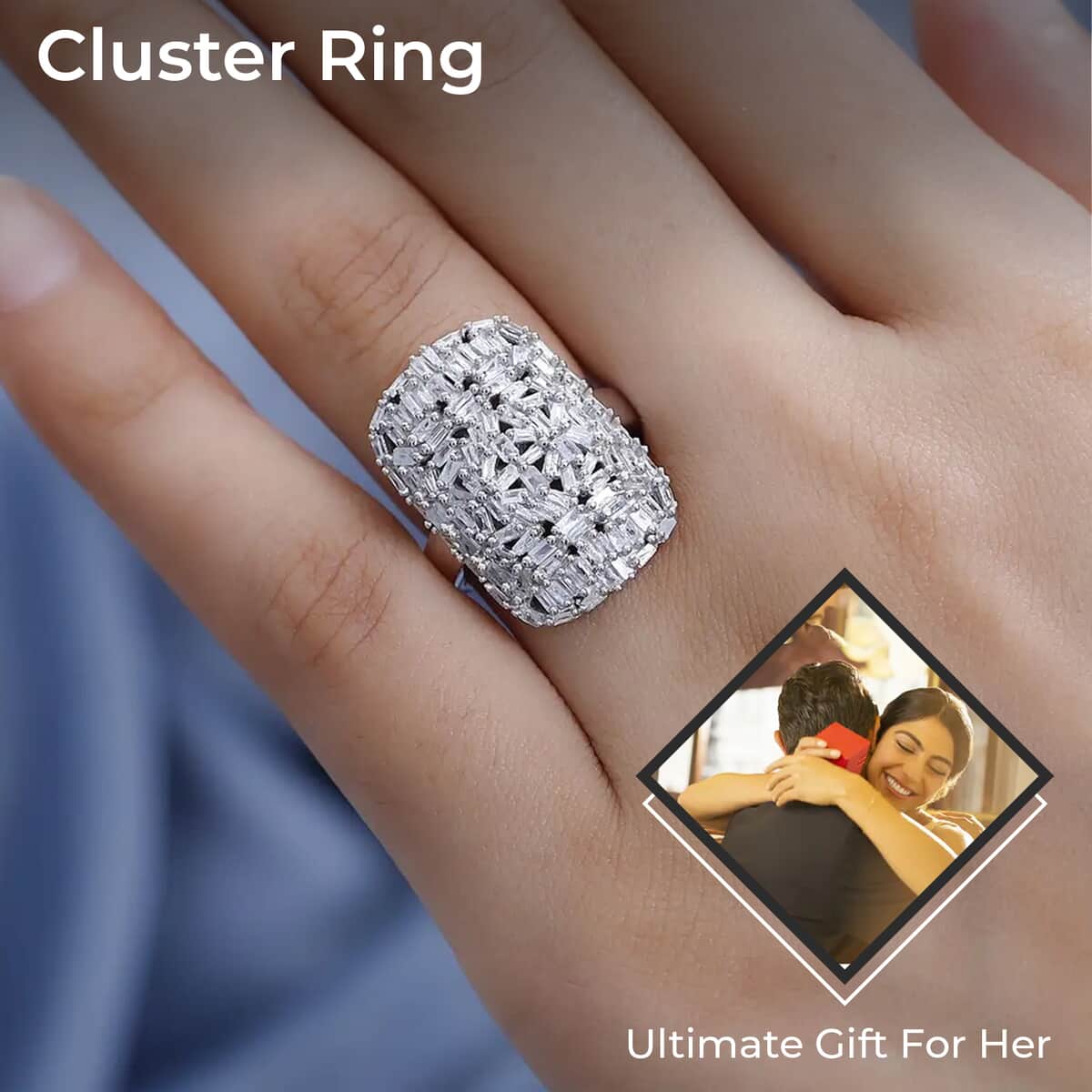 Diamond Cluster Ring in Platinum Over Sterling Silver 1.00 image number 2