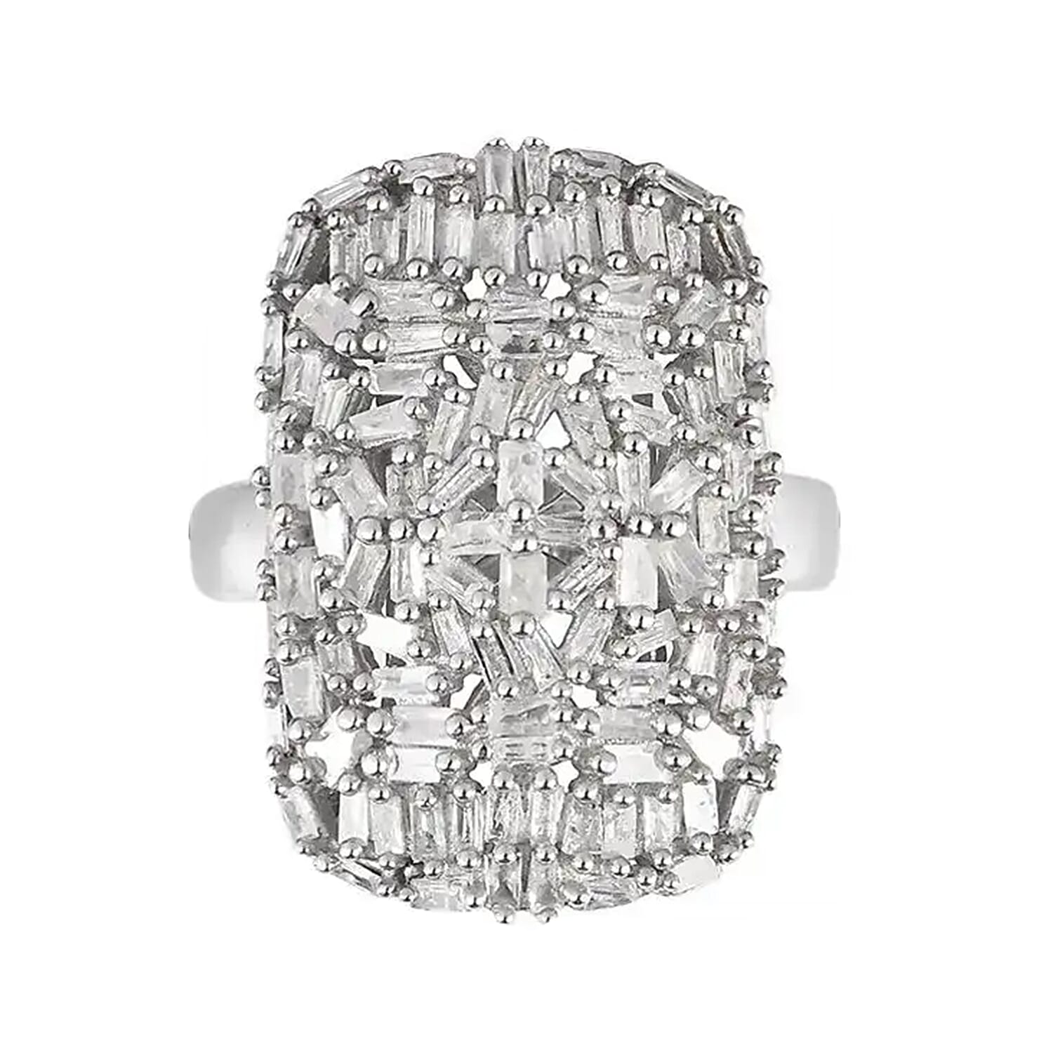 Diamond Cluster Ring in Platinum Over Sterling Silver 1.00