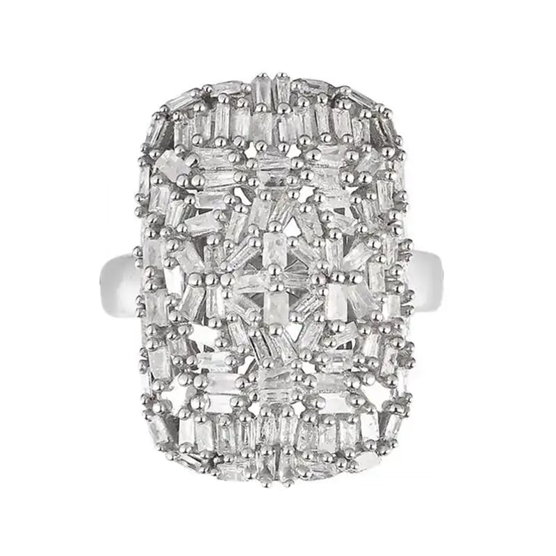 Diamond Cluster Ring in Platinum Over Sterling Silver 1.00