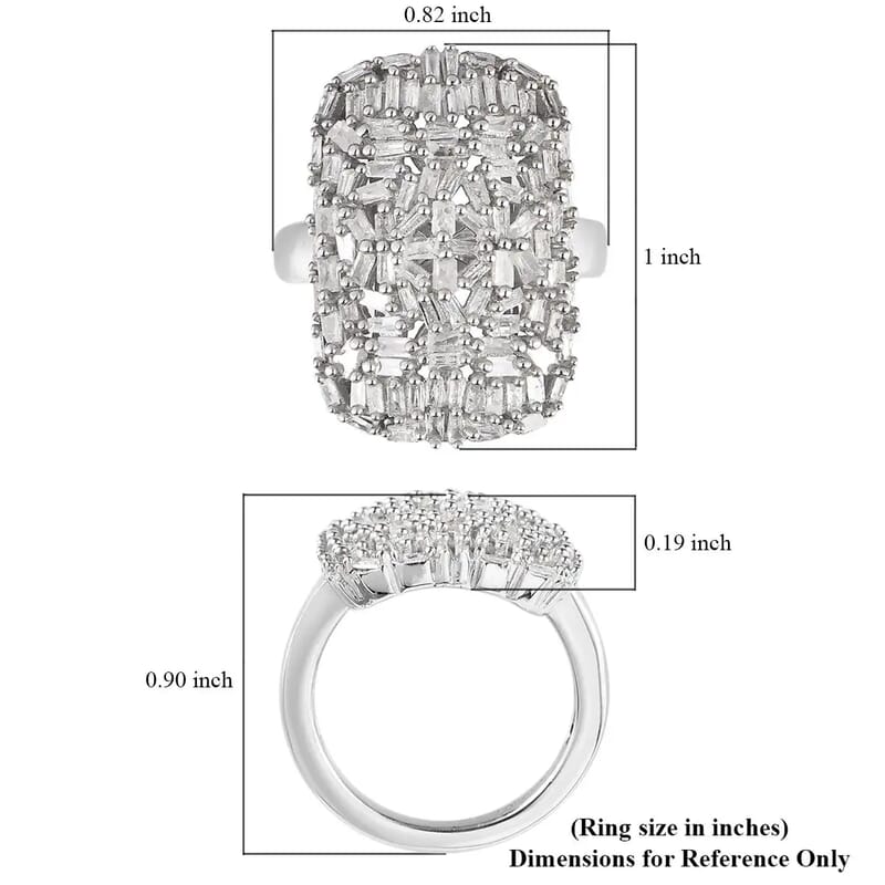 Diamond Cluster Ring in Platinum Over Sterling Silver 1.00