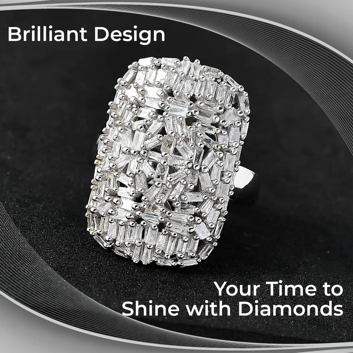 Diamond Cluster Ring in Platinum Over Sterling Silver 1.00 image number 1