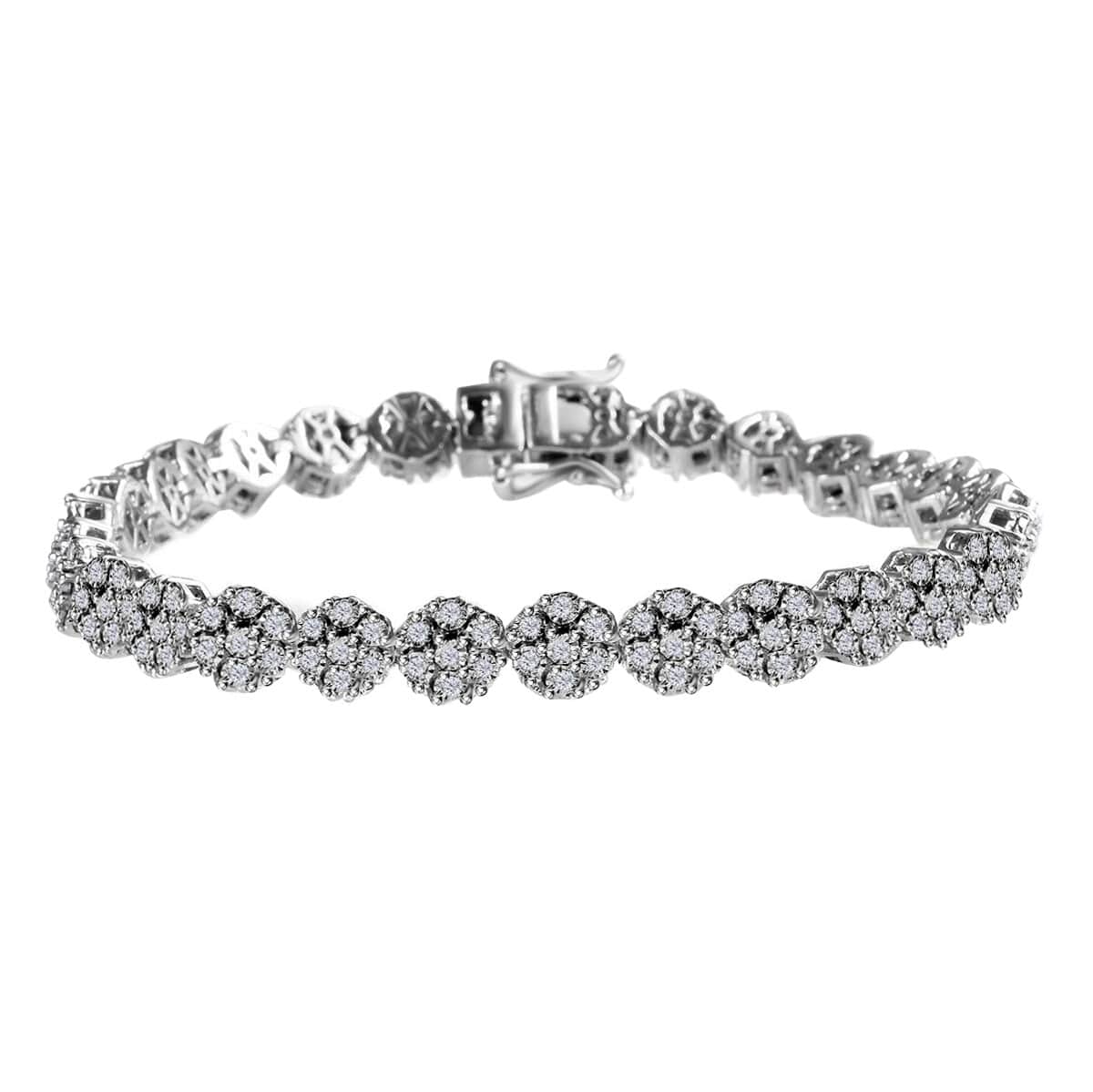 Diamond Bracelet in Platinum Over Sterling Silver| Silver Cluster Bracelet| Wedding Gifts (7.25 In) 1.00 ctw image number 0