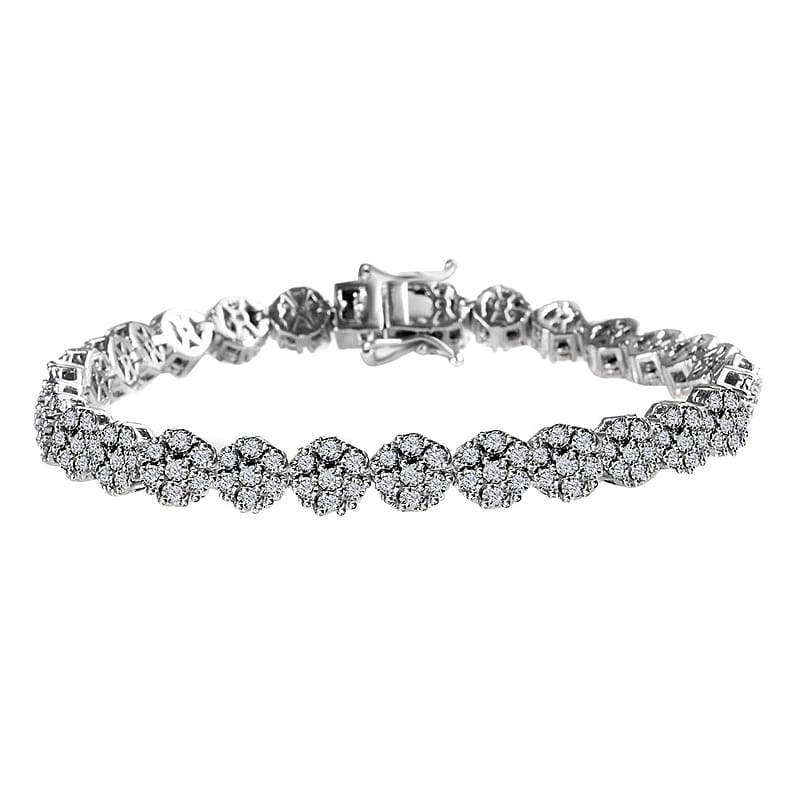 Diamond Bracelet in Platinum Over Sterling Silver, Silver Cluster Bracelet, Wedding Gifts For Her (7.25 In) 1.00 ctw