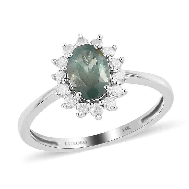 Luxoro 14K White Gold AAA Narsipatnam Alexandrite and G-H I3 Diamond Sunburst Ring (Size 7.0) 1.05 ctw