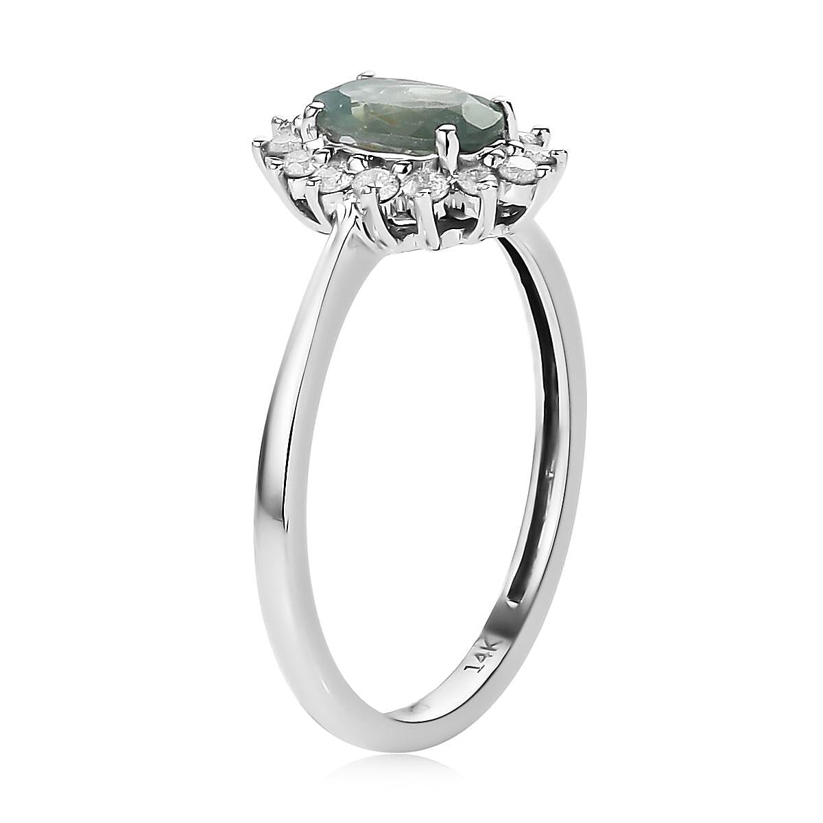 Luxoro 14K White Gold AAA Narsipatnam Alexandrite and G-H I3 Diamond Sunburst Ring (Size 7.0) 1.05 ctw