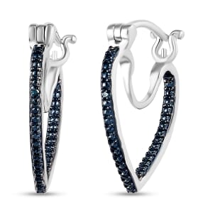 D'Joy Blue Diamond Accent Heart Hoop Earrings in Blue Rhodium & Platinum Over Sterling Silver