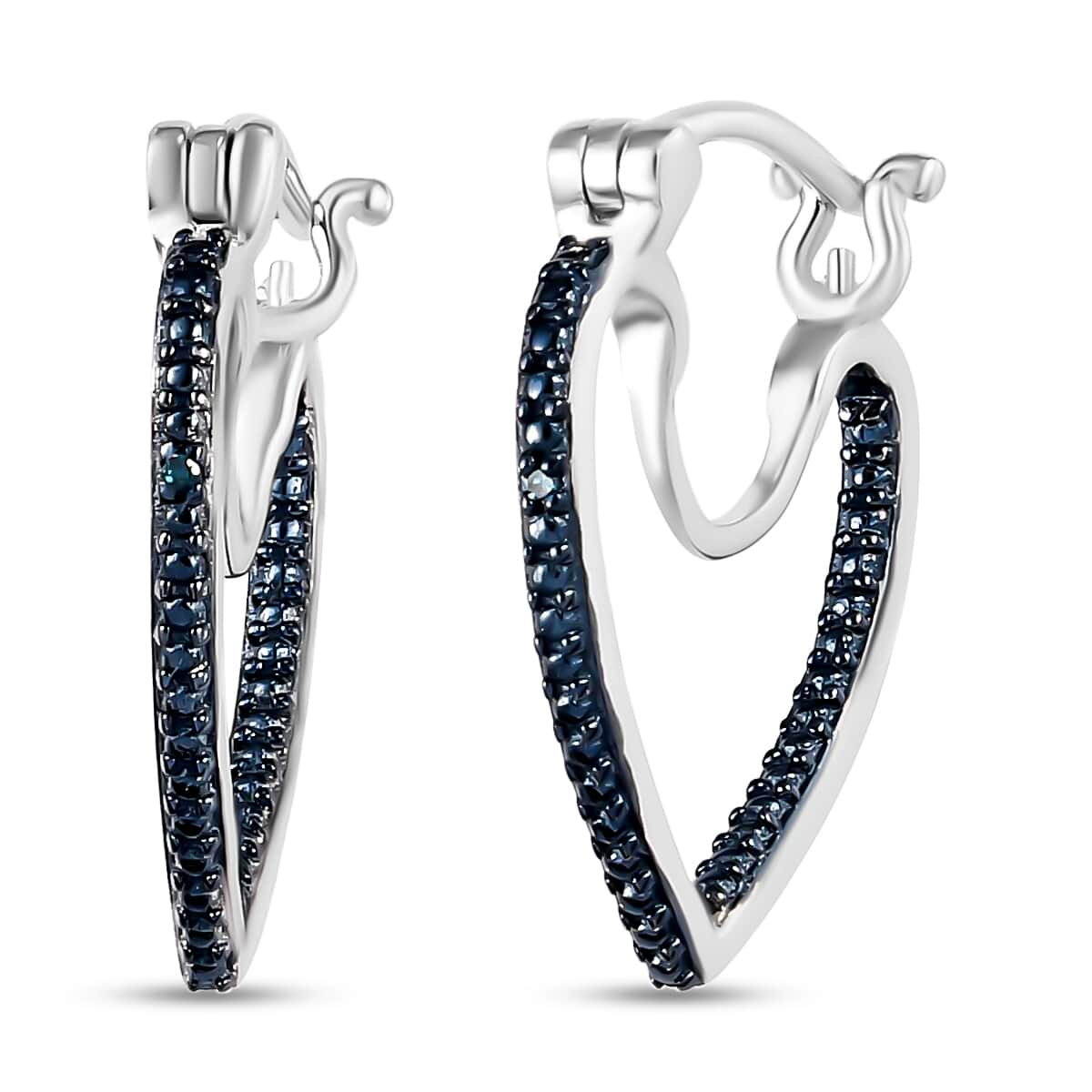 Blue Diamond Accent Heart Hoop Earrings in Blue Rhodium & Platinum Over Sterling Silver image number 0