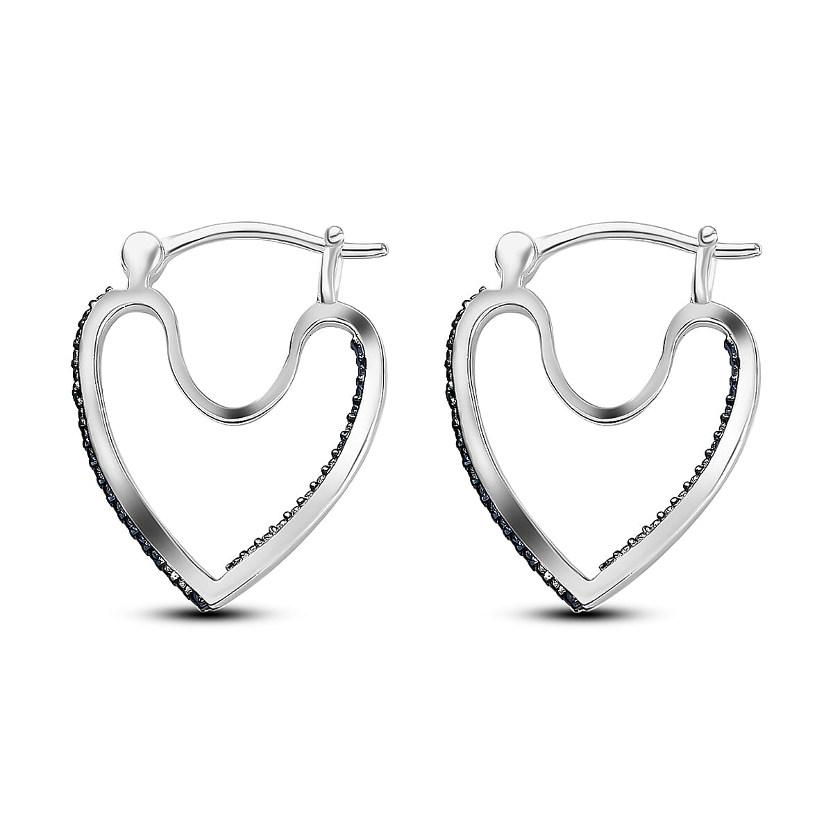 D'Joy Blue Diamond Accent Heart Hoop Earrings in Blue Rhodium & Platinum Over Sterling Silver