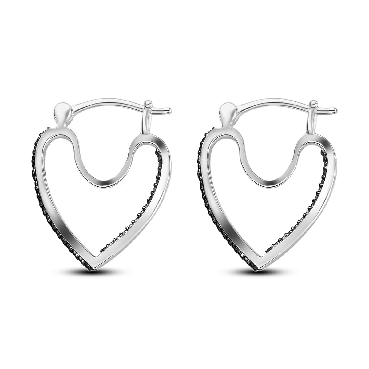 Blue Diamond Accent Heart Hoop Earrings in Blue Rhodium & Platinum Over Sterling Silver image number 3
