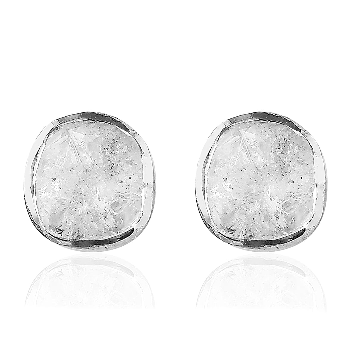 Artisan Crafted Polki Diamond Solitaire Stud Earrings in Sterling Silver 0.50 ctw