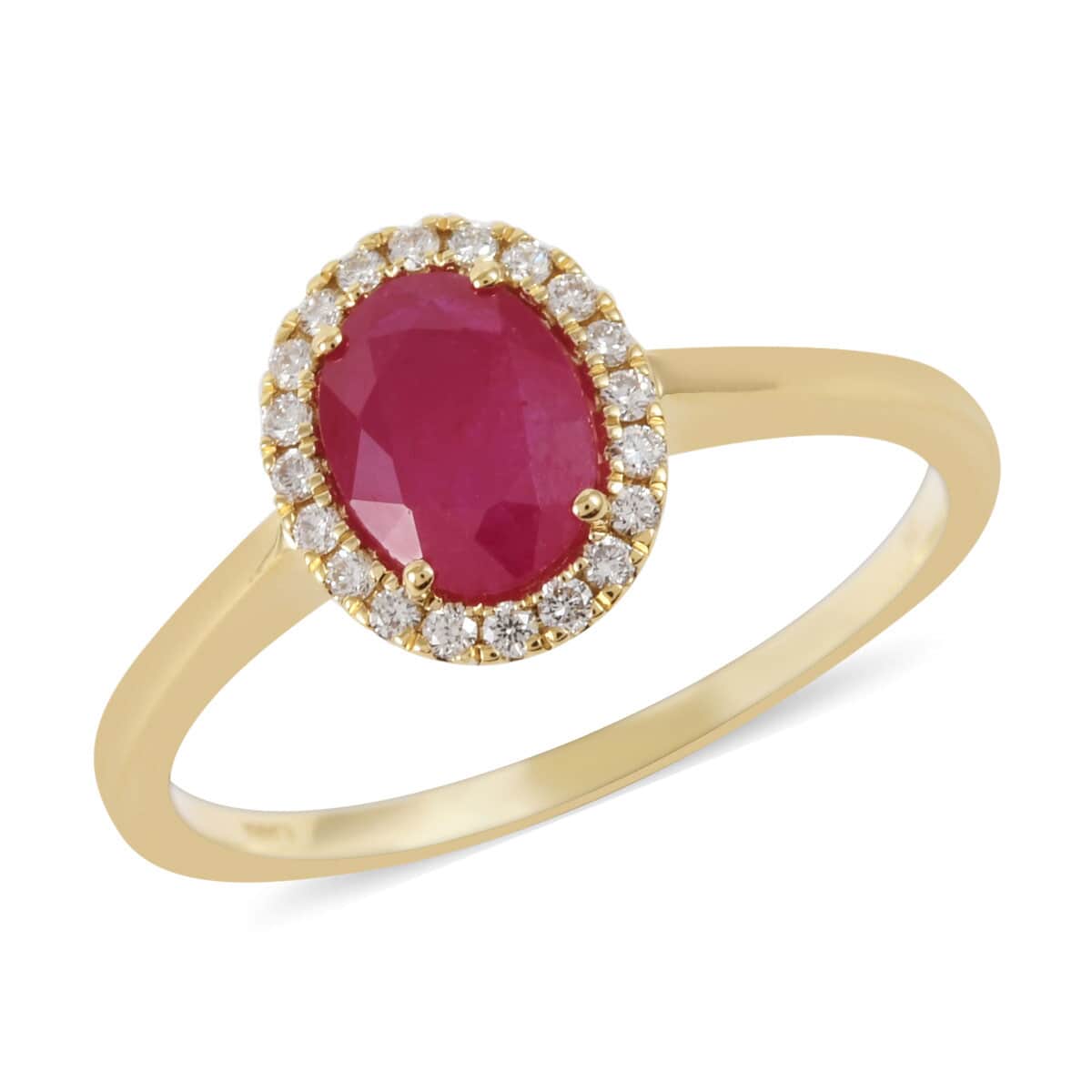 ILIANA 18K Yellow Gold AAA Ruby and Diamond G-H SI Halo Ring 3.34 Grams 1.50 ctw image number 0