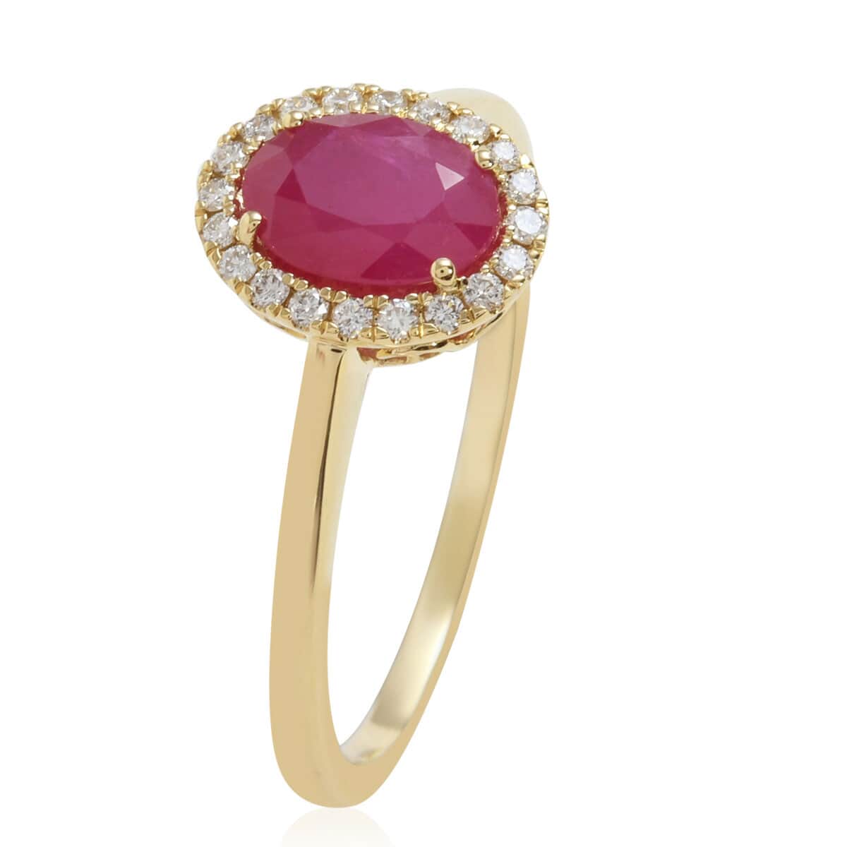 ILIANA 18K Yellow Gold AAA Ruby and Diamond G-H SI Halo Ring 3.34 Grams 1.50 ctw image number 2