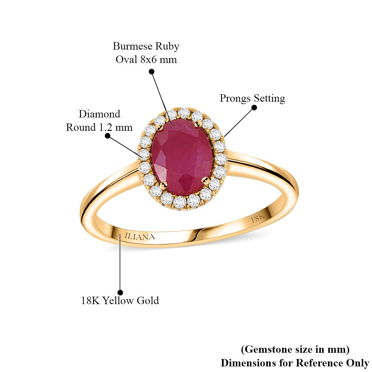 ILIANA 18K Yellow Gold AAA Ruby and Diamond G-H SI Halo Ring 3.34 Grams 1.50 ctw