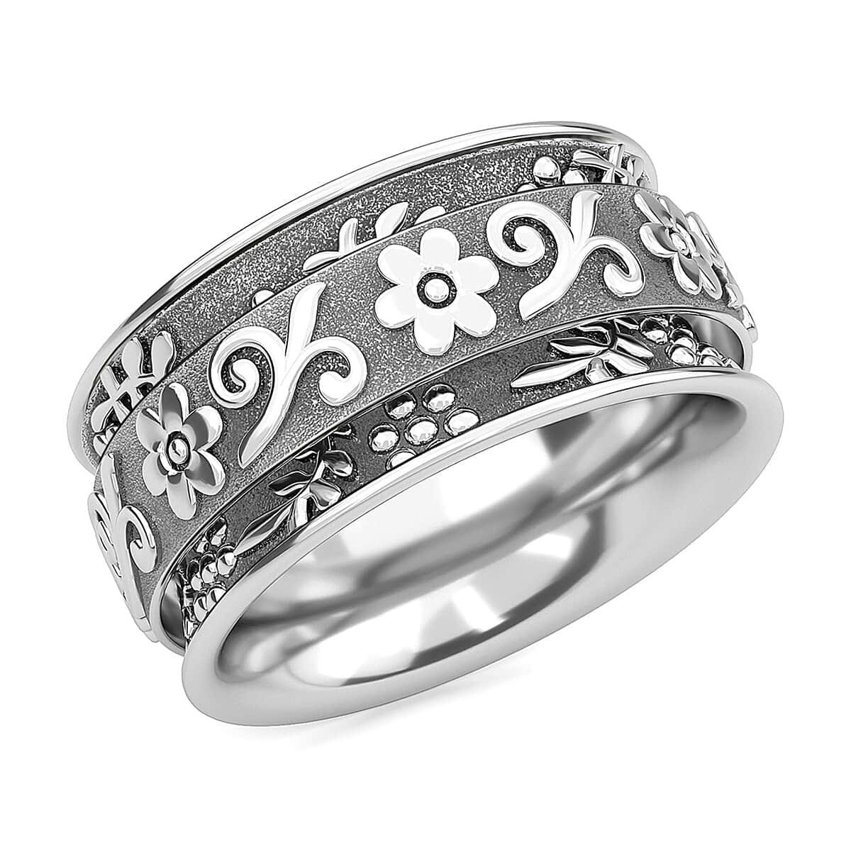 Sterling Silver Floral Spinner Ring, Anxiety Ring for Women, Fidget Rings for Anxiety for Women, Stress Relieving Anxiety Ring, Promise Rings (Size 10.0) (6.50 g) image number 0