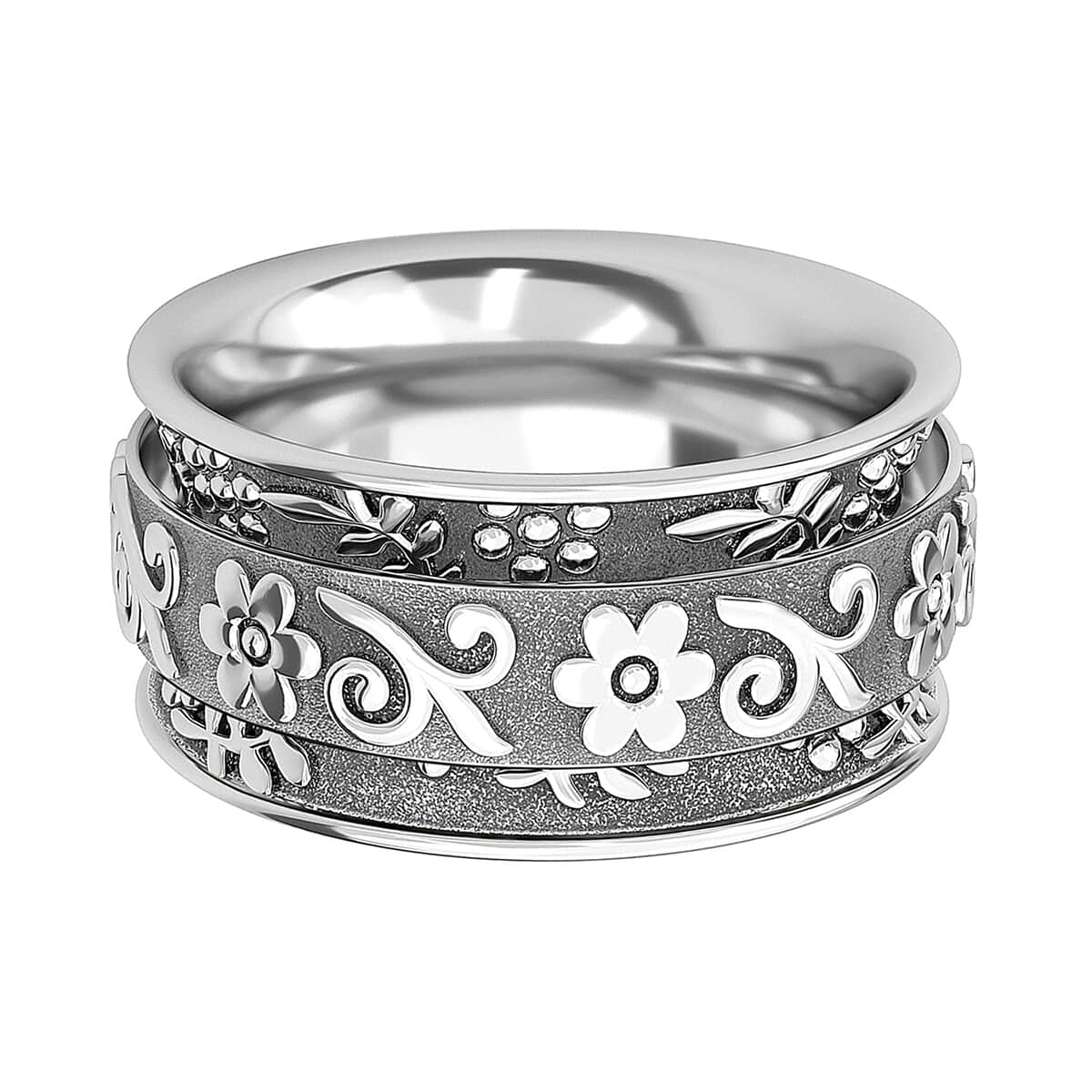 Sterling Silver Floral Spinner Ring, Anxiety Ring for Women, Fidget Rings for Anxiety for Women, Stress Relieving Anxiety Ring, Promise Rings (Size 10.0) (6.50 g) image number 7