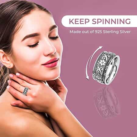 Sterling Silver Floral Spinner Ring, Anxiety Ring for Women, Fidget Rings for Anxiety for Women, Stress Relieving Anxiety Ring (Size 5.0) (6.50 g) image number 4