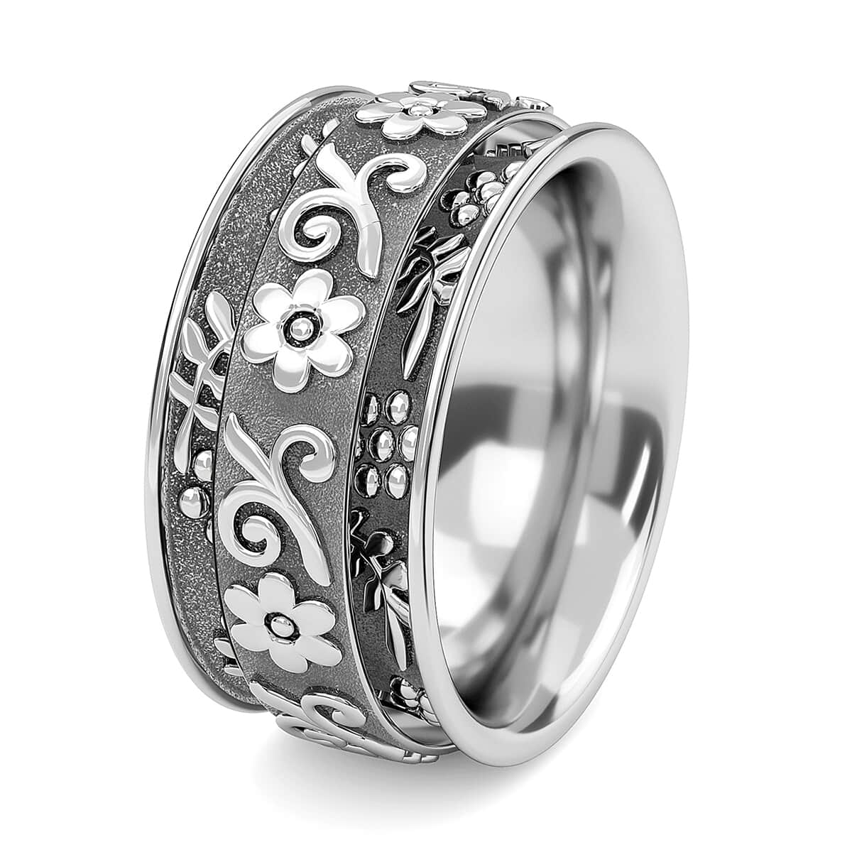 Sterling Silver Floral Spinner Ring, Anxiety Ring for Women, Fidget Rings for Anxiety for Women, Stress Relieving Anxiety Ring (Size 5.0) (6.50 g) image number 6
