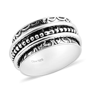 Spinner Ring For Women in Sterling Silver, Fidget Band Ring, Fidget Rings For Anxiety, Promise Rings For Women, Filigree Silver Band Ring (Size 5.0) 3.90 Grams