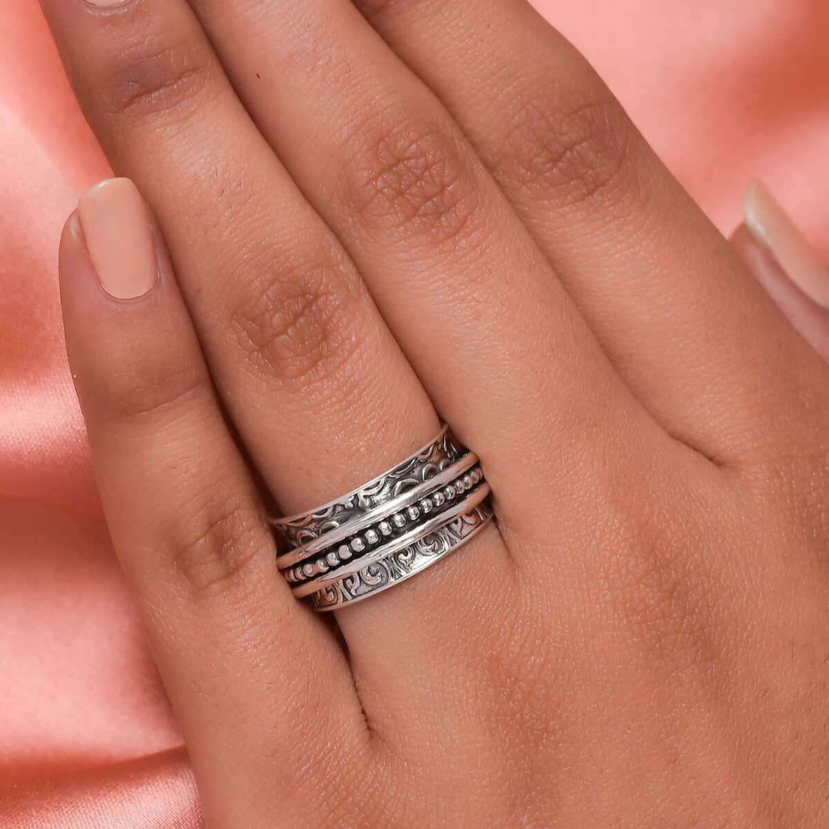 Sterling Silver Spinner Ring For Women, Fidget Band Ring, Fidget Rings For Anxiety, Promise Rings For Women, Filigree Silver Band Ring (Size 6.0) 3.90 Grams image number 3