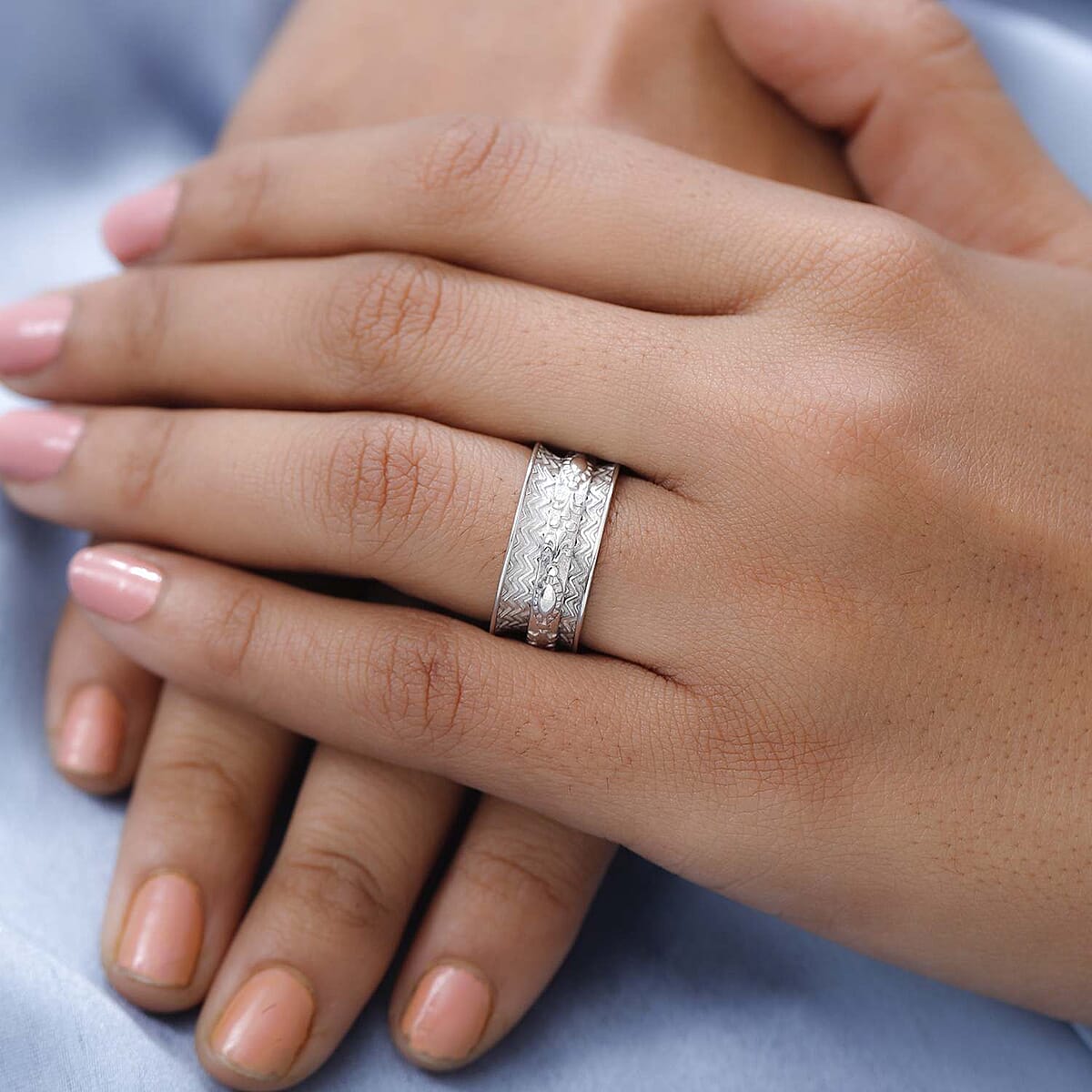 Sterling Silver Filigree Spinner Band Ring, Promise Rings (Size 7.0) 3.90 Grams image number 1