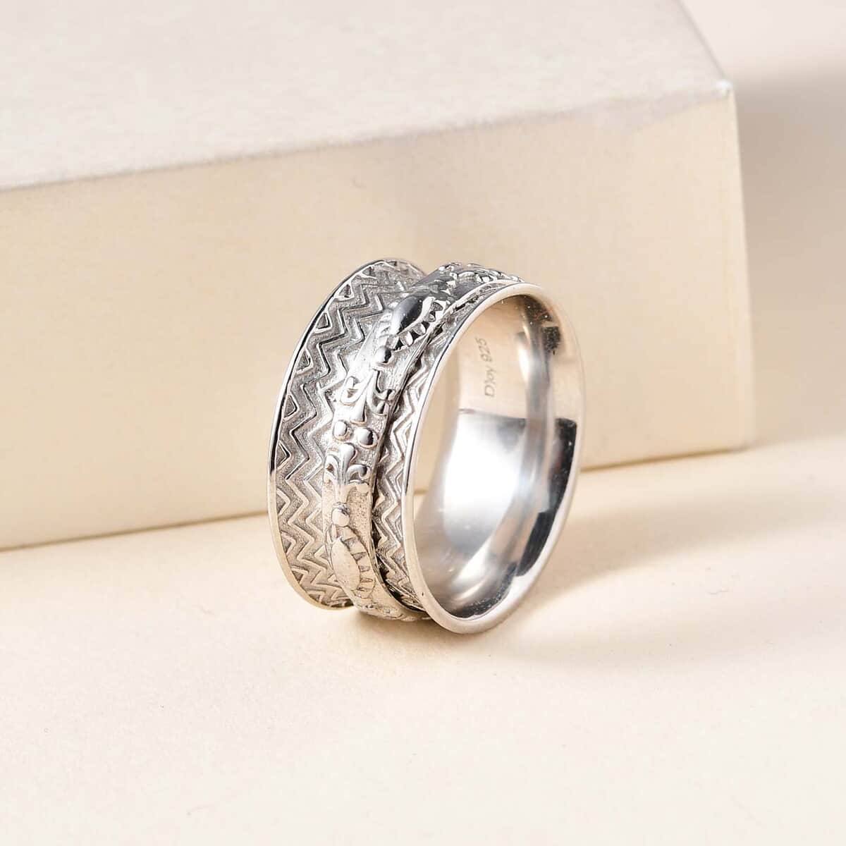 Filigree Spinner Band Ring in Sterling Silver, Promise Rings (Size 9.0) 3.90 Grams image number 4