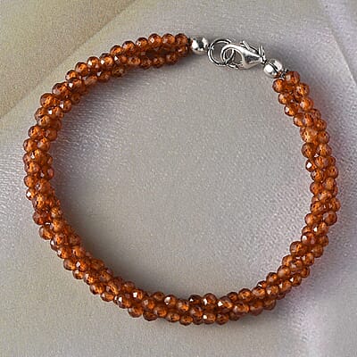 Ankur Treasure Chest Ratnapura Hessonite Garnet Twisted Beaded Bracelet in Sterling Silver (7.25 In) 43.75 ctw