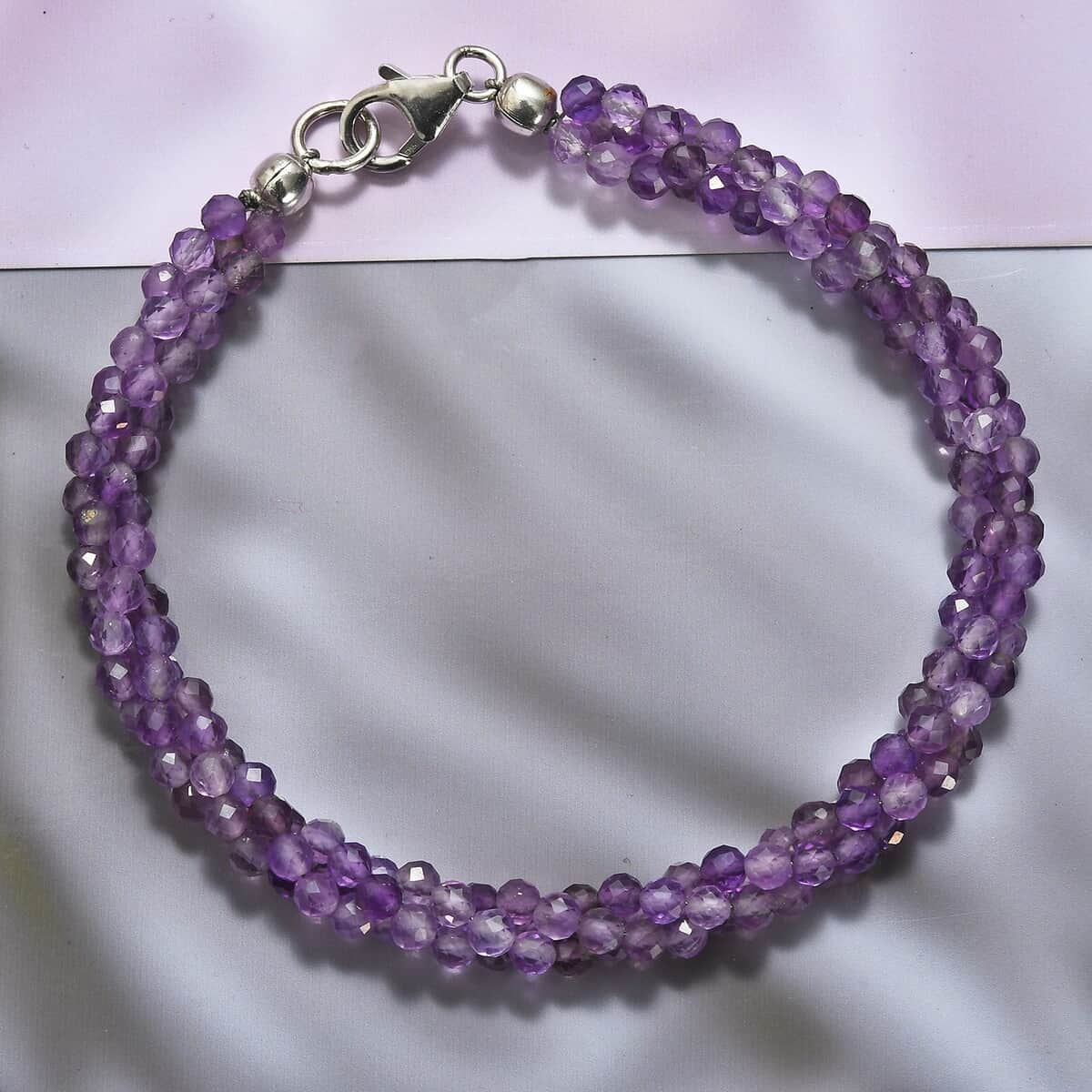 Ankur Treasure Chest Amethyst Twisted Beaded Bracelet in Sterling Silver (7.25 In) 35.25 ctw image number 1