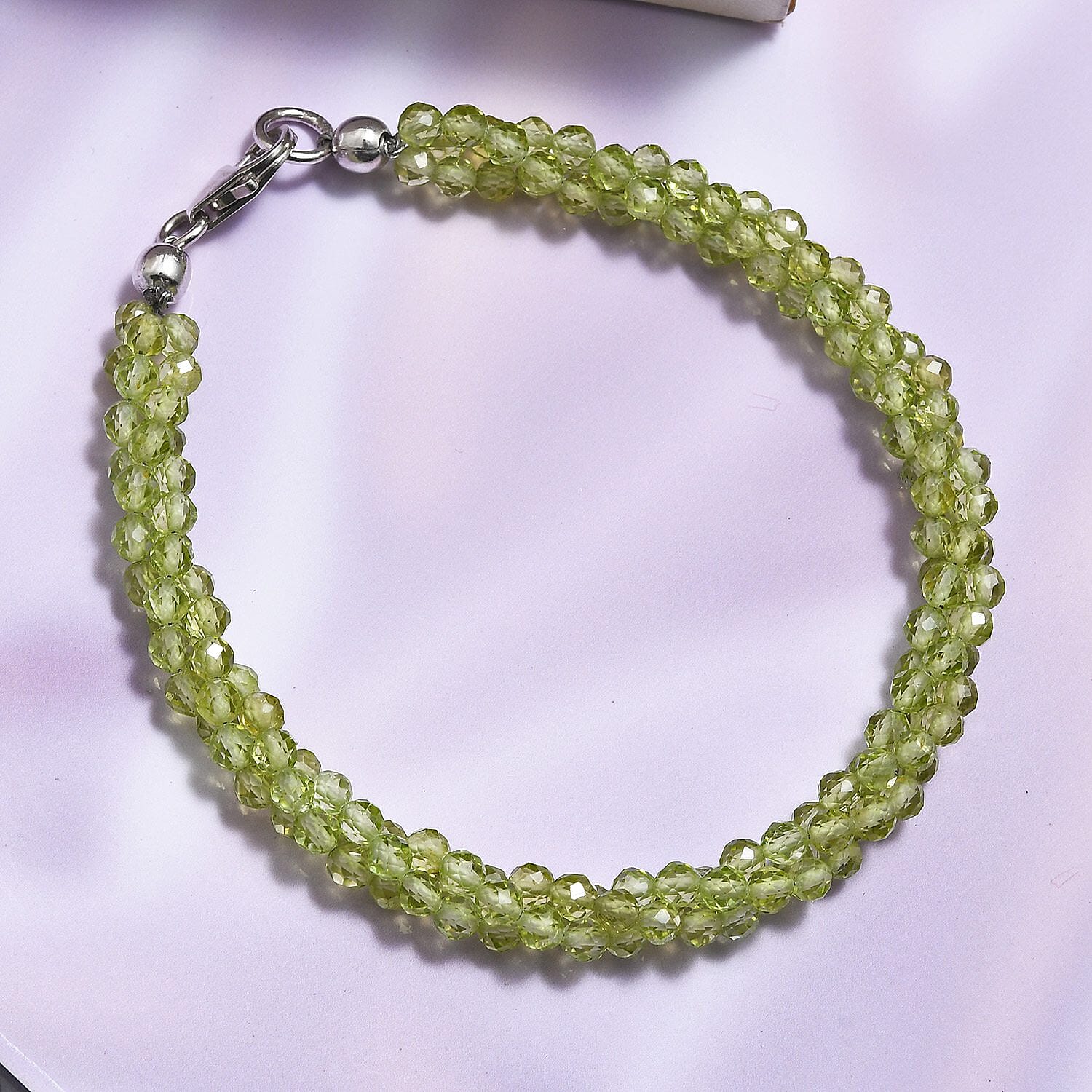 Peridot 37.25 ctw Twisted Beaded Bracelet in Sterling Silver (7.25 In)