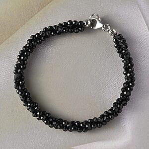 Ankur Treasure Chest Thai Black Spinel Twisted Beaded Bracelet in Sterling Silver (7.25 In) 45.00 ctw
