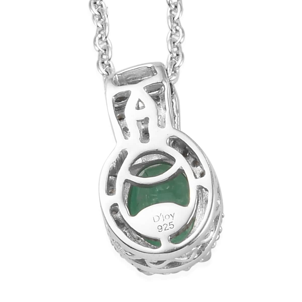 Premium Kagem Zambian Emerald and Diamond Pendant Necklace 20 Inches in Platinum Over Sterling Silver 1.40 ctw image number 4