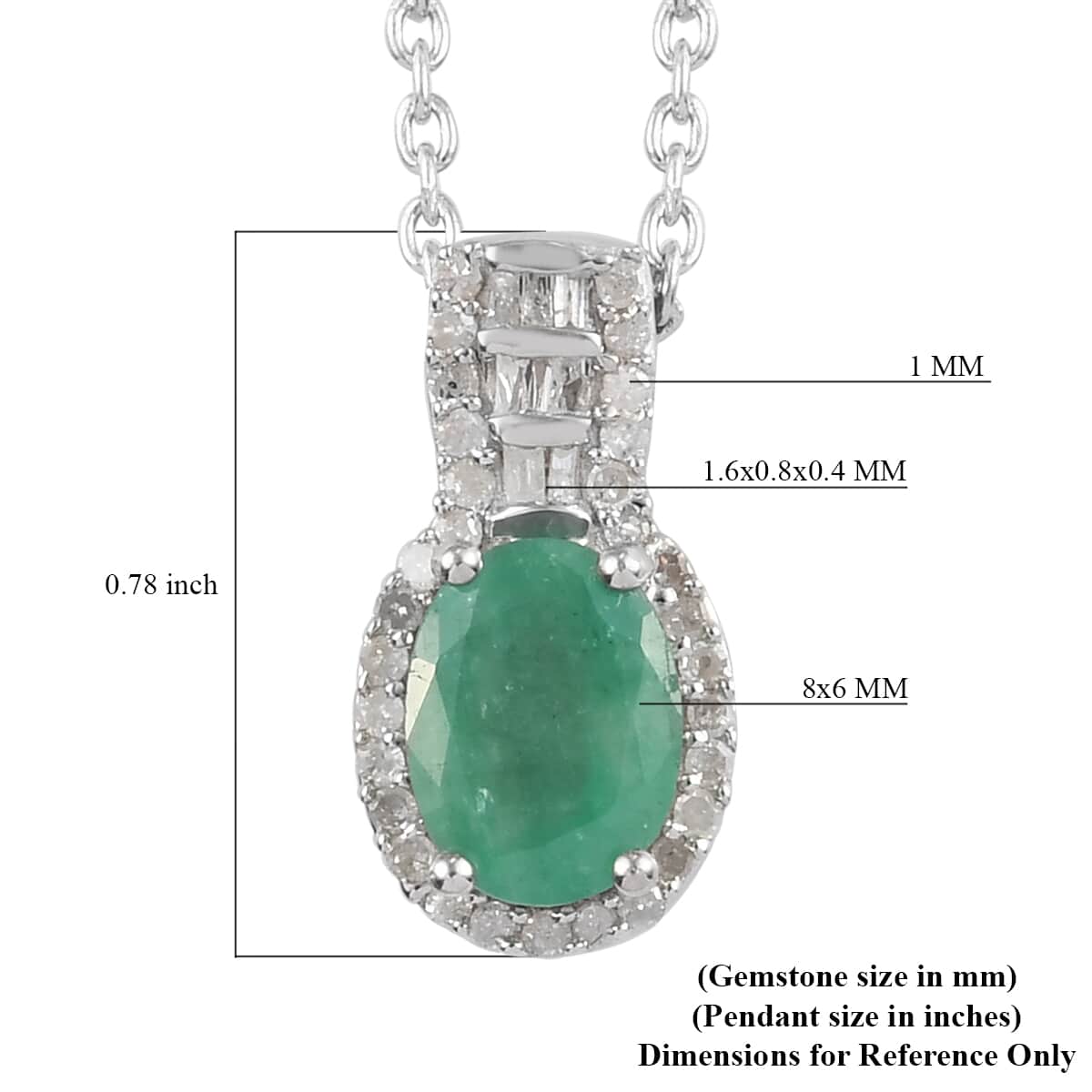 Premium Kagem Zambian Emerald and Diamond Pendant Necklace 20 Inches in Platinum Over Sterling Silver 1.40 ctw image number 5