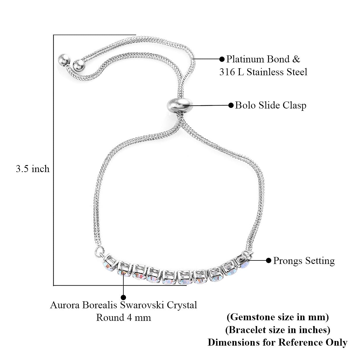 Karis Aurora Borealis Crystal Bolo Bracelet in Platinum Bond and Stainless Steel image number 4