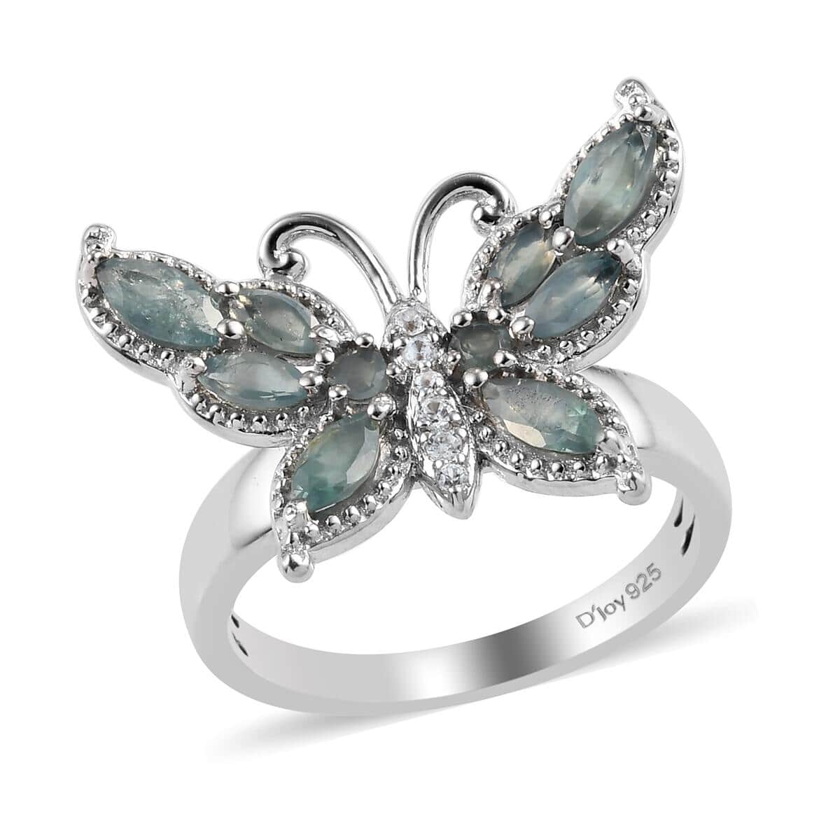 Narsipatnam Alexandrite and Natural White Zircon Butterfly Ring in Platinum Over Sterling Silver 1.10 ctw image number 0