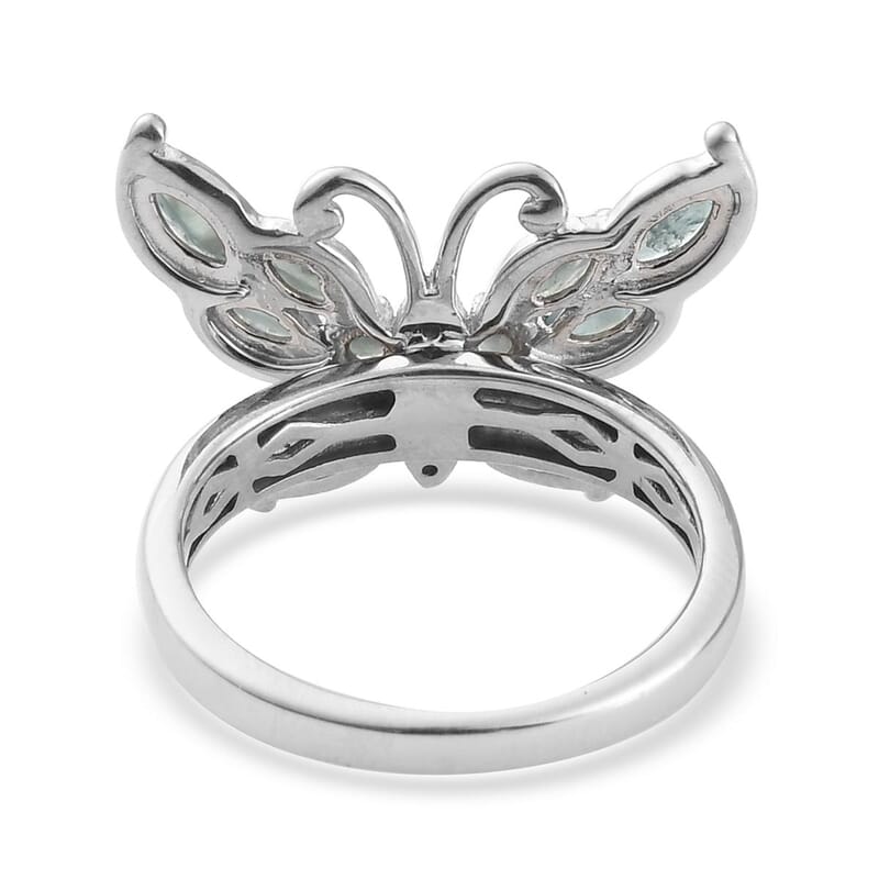 Narsipatnam Alexandrite and Natural White Zircon Butterfly Ring in Platinum Over Sterling Silver (Size 10.0) 1.10 ctw