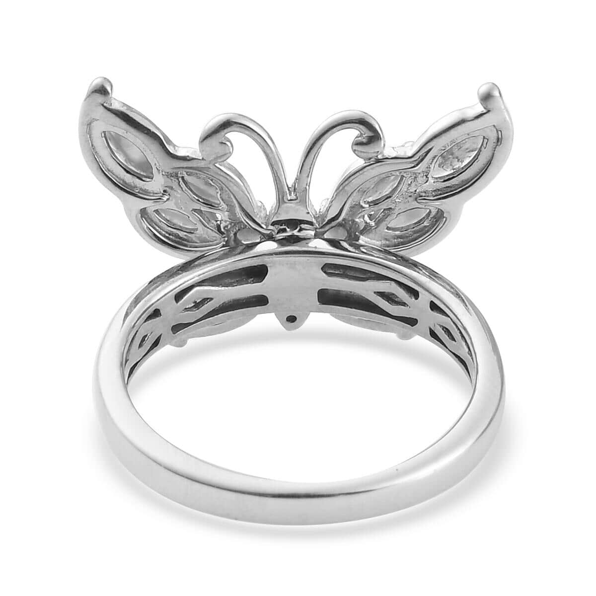 Narsipatnam Alexandrite and Natural White Zircon Butterfly Ring in Platinum Over Sterling Silver (Size 6.0) 1.10 ctw image number 4